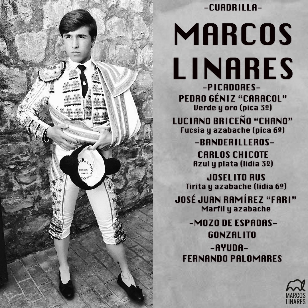 🏟 𝗦𝗔𝗡𝗧𝗔𝗡𝗗𝗘𝗥 | La 𝗰𝘂𝗮𝗱𝗿𝗶𝗹𝗹𝗮 de #MarcosLinares para hoy en el 𝗖𝗼𝘀𝗼 𝗱𝗲 𝗖𝘂𝗮𝘁𝗿𝗼 𝗖𝗮𝗺𝗶𝗻𝗼𝘀. 

#Novillada #Santander #Toros #Tauromaquia #Feria