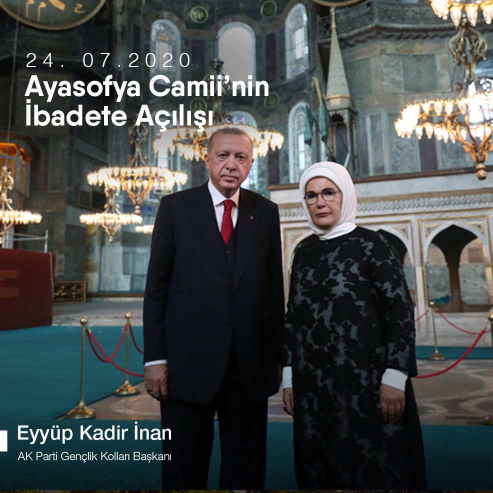 “Ayasofya kubbesiyle, sütunuyla İslam’ındır, İslam’ın kalacaktır.”

2 yıl önce bugün, 86 yıllık hasreti bitiren Cumhurbaşkanımız Sn. <a href="/RTErdogan/">Recep Tayyip Erdoğan</a>’ın zincirleri kıran iradesiyle, Fatih Sultan Mehmet Han’ın emaneti #AyasofyaCamii’nde ilk Cuma namazı kılındı. 

Allah daim eylesin 🤲🏻