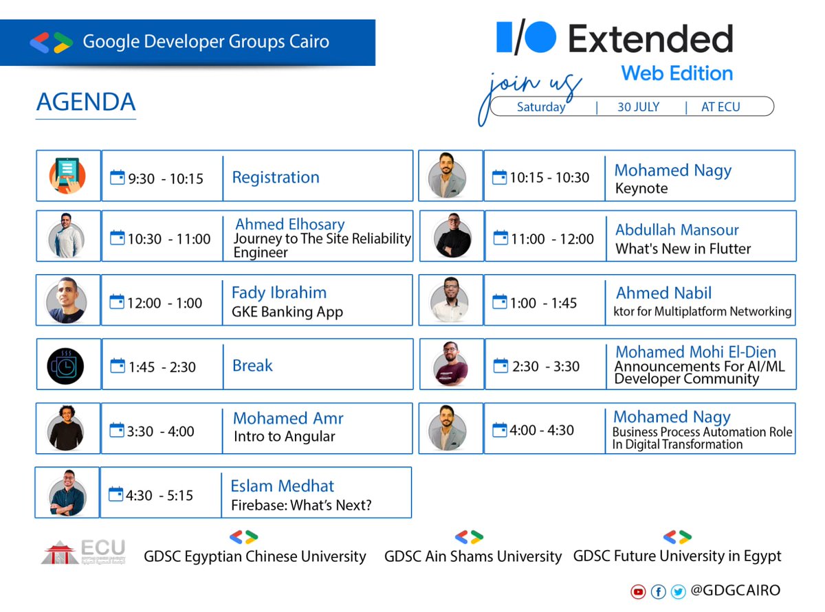 GDGCairo's tweet image. Our Agenda is finally here 🥳🥳
Don&apos;t miss this day we are waiting for you.

You still can join us 😍😍
Reserve a seat Now For Free via this link :👇
forms.gle/vT5LBh11HAZi19…

#GDGCairo #IOExtended22 #IOExtendedWebEdition #IOExtended22Cairo #GoogleIO2022