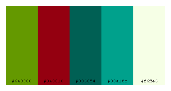 ColPaletteBot's tweet photo. Beep beep, here's a pretty color palette for you!
color-scheme.js parameters used:
- hue: 356
- variation: hard
- colors: #649900, #940010, #006054, #00a18c, #f6ffe6
Have a lovely day!
#twitterbot #colorpalette #colors #palette #prettycolors https://t.co/NvNha3L3nf