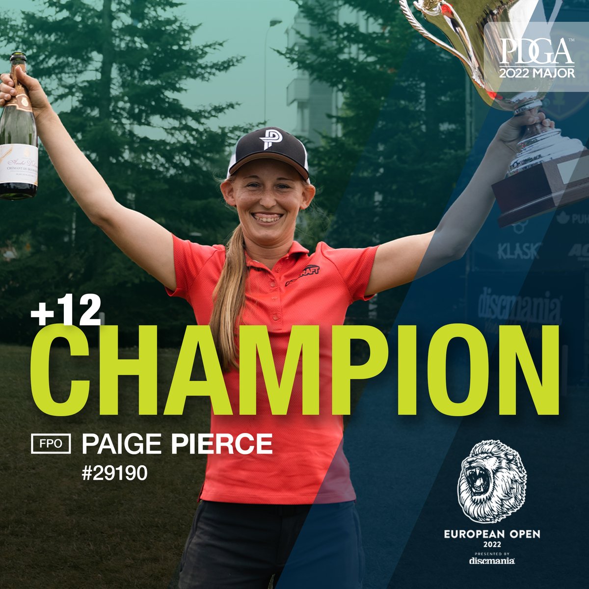 PDGA's tweet photo. Paige Pierce captures her 17th PDGA Major at the 2022 European Open to become the all time leader in the FPO division! ๐
Congratulations, Paige!
#PDGA #opendiscgolf https://t.co/He4kSJwO8D