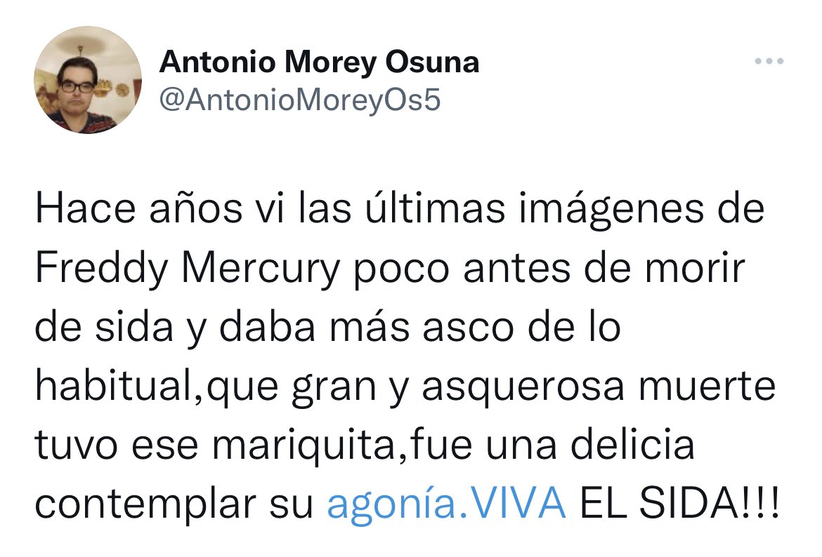 frikitiva's tweet photo. Este infraser, que ni es humano ni tiene cerebro, dice en su bio que vota a ⁦@vox_es⁩ 

Como todos los votantes de esa escoria de partido, no sabemos si no tiene cerebro o es un malnacido o ambas opciones. 

ANTONIO, ERES ESCORIA. 

Denunciad, por favor. https://t.co/SwA35nGpMb
