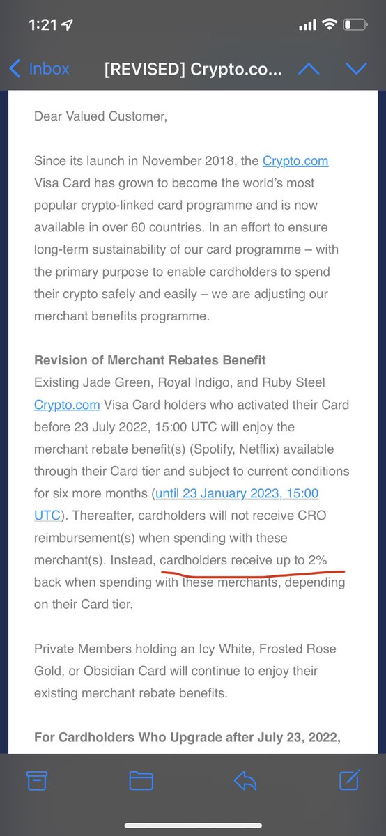 HodlMyPurse.eth (@hodlmypurse) on Twitter photo LOL <a href="/cryptocom/">Crypto.com</a> be like:
Sorry! You guys aren’t getting full refunds on Spotify and Netflix anymore, just 5% back.
Two seconds later “revised”:
Actually 2% back because fuck you 🖕🏼🥲
#valuedcustomer LOL <a href="/cryptocom/">Crypto.com</a> be like:
Sorry! You guys aren’t getting full refunds on Spotify and Netflix anymore, just 5% back.
Two seconds later “revised”:
Actually 2% back because fuck you 🖕🏼🥲
#valuedcustomer