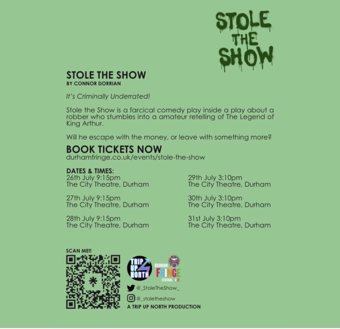 There’s still time to get your tickets for Stole the Show 

Tickets available here (and link in bio) durhamfringe.co.uk/events/stole-t…