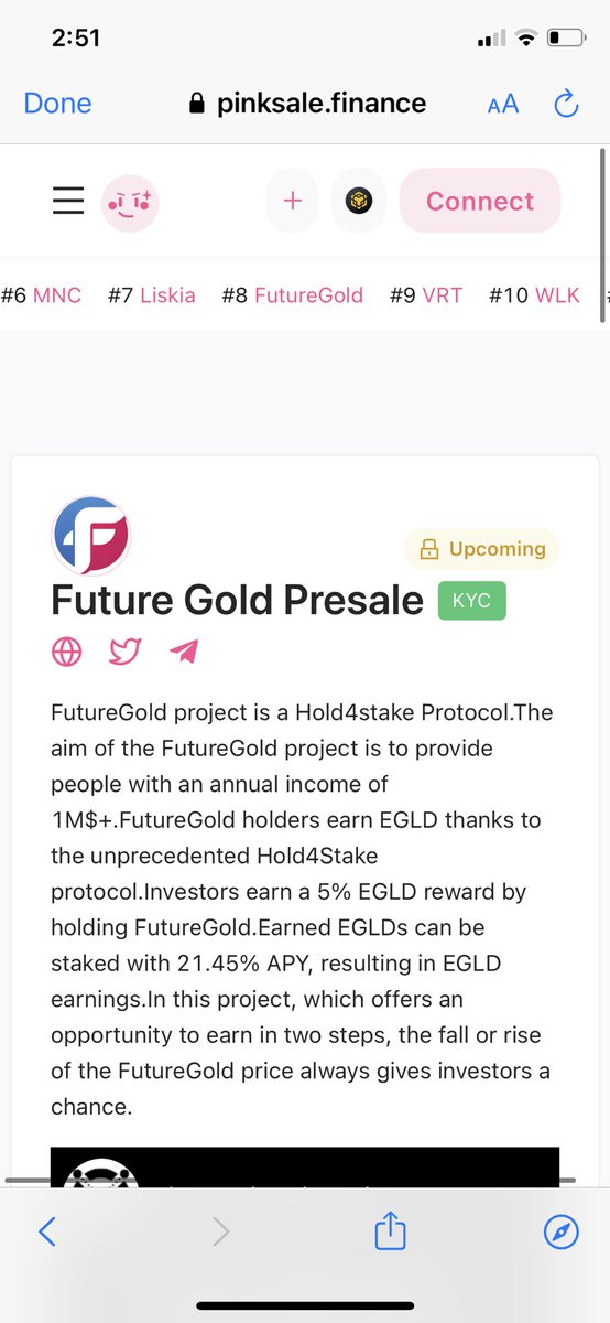 🔥🔥@FutureGoldANN 🔥🔥X1000

FutureGold holders earn EGLD 5%.
Last project X30 . This one I think so much potential.
✅KYC,Audit done 
✅Big partnerships 
✅Team experience 
✅Token looked 2 years 

🚀Buy on Pinksale :pinksale.finance/launchpad/0x54…
🚀Telegram t.me/futuregoldann