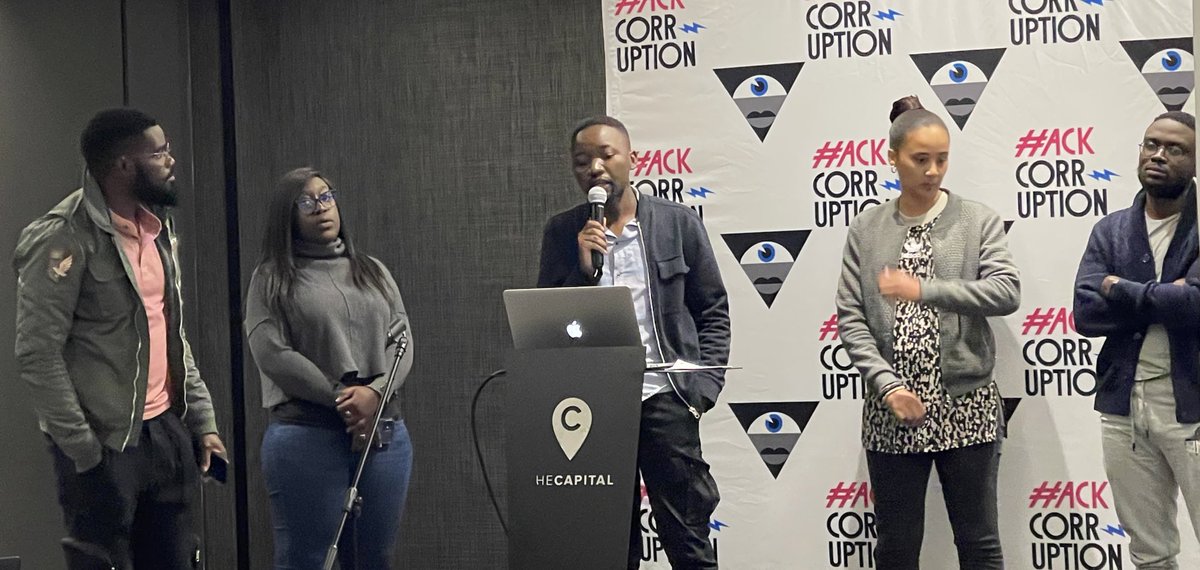 TransProcure pitching now for <a href="/hackcorruption/">#HackCorruption</a> enabling more transparent procurement processes in Namibia &amp; beyond. Good luck, team!