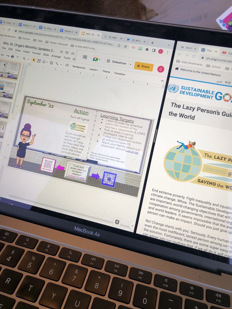 MrsStOnge's tweet image. Excited to be learning about “The Lazy Person’s Guide to Saving the World” through my coursework! Matching one action for each month for our classroom to focus on. 🌎 #teachlovecoffee #globalgoals #learningedge