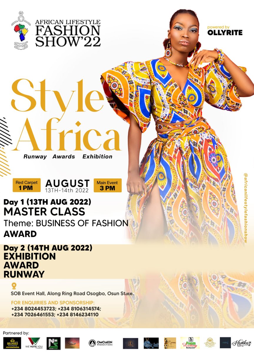 Ollyrite1's tweet photo. Happening the city of OSOGBO ,Osun state 
fashion show TAG African lifestyle fashion show 
second edition 
powered by Ollyrite
August 14th &amp; 13th 
2020
@insideosunstate 
#BigBrotherNaija 
#TECNOCamonShow https://t.co/T3y8AlG3KM