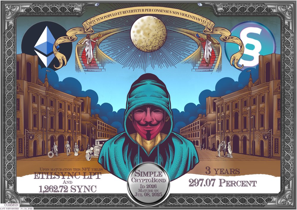 Donated #CryptoBond no. 2026 to 
<a href="/K4KCRYPTO/">K4K</a> with $ETH / $SYNC LPT plus an equal amount of $SYNC. Upon maturation in 3 years this #NFT yields 297% additional $SYNC!  Plus a free copy on #PulseChain 

view.syncbond.com/?id=2026

Create #CryptoBond's at syncbond.com