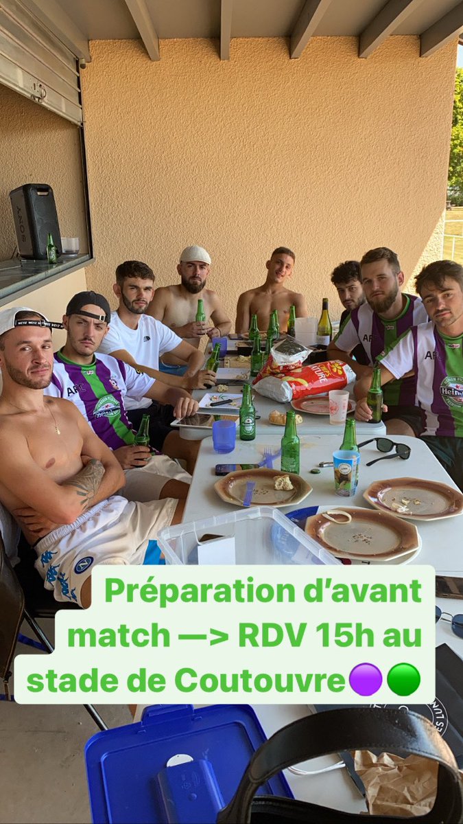 Préparation d’avant match pour nos Andouilles nationales ! 
RDV 15h au stade de Coutouvre pour mener notre équipe favorite vers les 3pts !! 🟣🟢
#AFC #Apero #Objectif #Onlâcherien 🍻