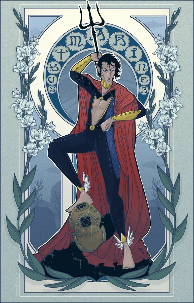 IzzyNouv's tweet photo. art nouveau #namor for this month's #characterdesignchallenge ! #artnouveau https://t.co/wZcX6I8x3i