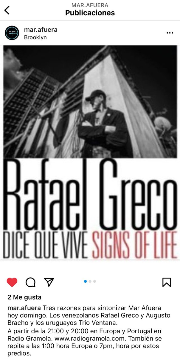 Muchas gracias a Rafael Mieses de Mar afuera @mar.afuera  por programar mi álbum Rafael Greco, dice que vive, para que la música suene en Barcelona, Portugal y República Dominicana. <a href="/karigaffney/">Kari Gaffney</a> <a href="/karigaffney/">Kari Gaffney</a> <a href="/GermanLandaeta/">German Landaeta</a> #jimmyhaslip