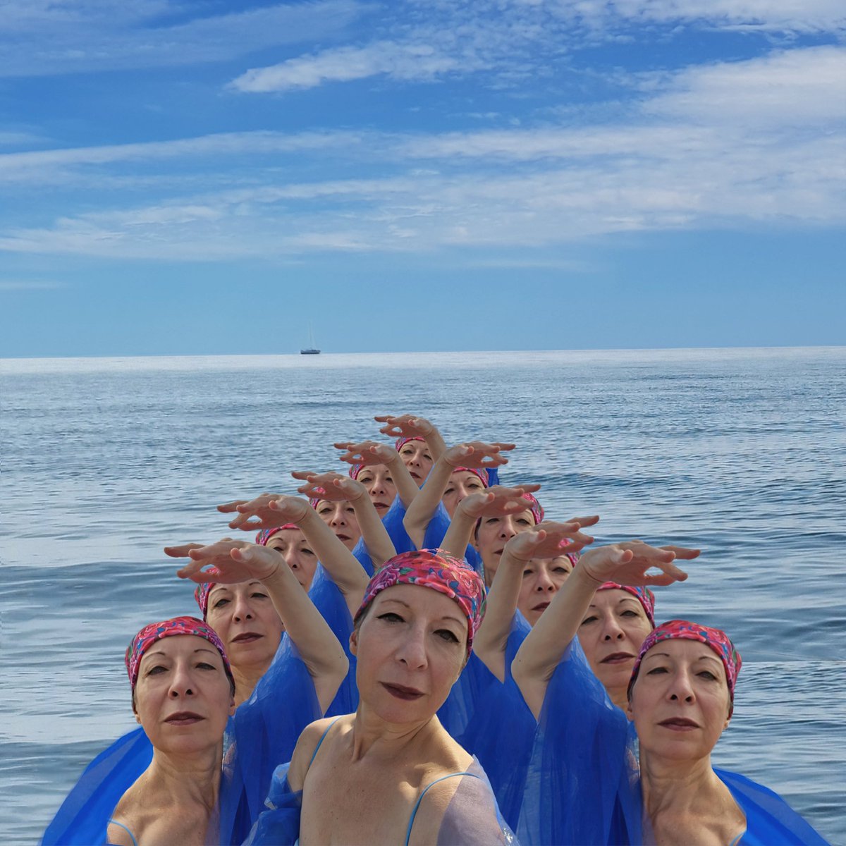 Dancing girls troupe on Vendres Plage for some synchronised dancing #dancing #DancingWithMyself #beach #plage #vendresplage #heraulttourisme #poster #NFTGiveaway #nftmint ##surrealist #SURREALISM #selfportrait