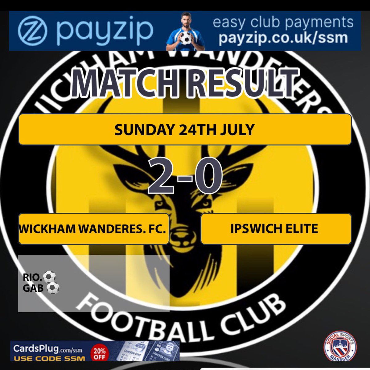 First pre-friendly ends in wickham lads running out 2 nil great effort for lads, must say lads was lucky not least have a penalty given against them. 
Fantastic game against a well run and great team in <a href="/EliteIpswich/">IpswichEliteFC</a>. Thanks and all the best for this season. 🟡⚫️🟡