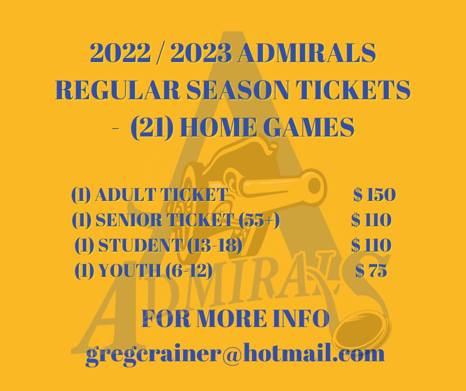 amherstburgjrc's tweet photo. It is Admiral's season ticket time.

21 regular season home games.

Be sure you are on the list. https://t.co/dNrcXQCaeF
