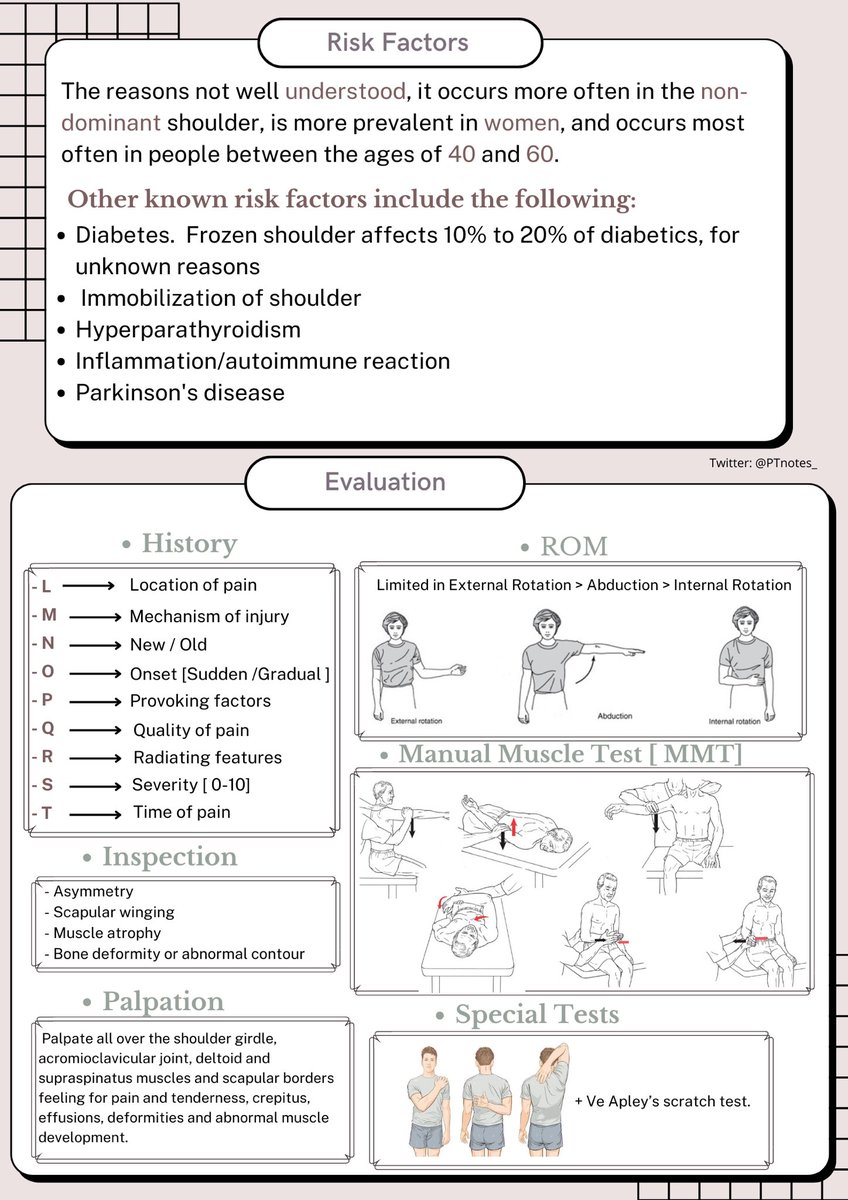 PTnotes_'s tweet photo. مساء الخيـر أصدقاءنا ✨
📝- ملخص طبي رائع وشامل عن Frozen Shoulder أو مايسمى بالكتف المتجمد واللذي عادةً مايصيب النساء أكثر من ��لرجال 🧊! .
#Physio_notes #physiotherapy #physicaltherapy #PT
#orthotwitter #العلاج_الطبيعي https://t.co/JjY4Rfneel