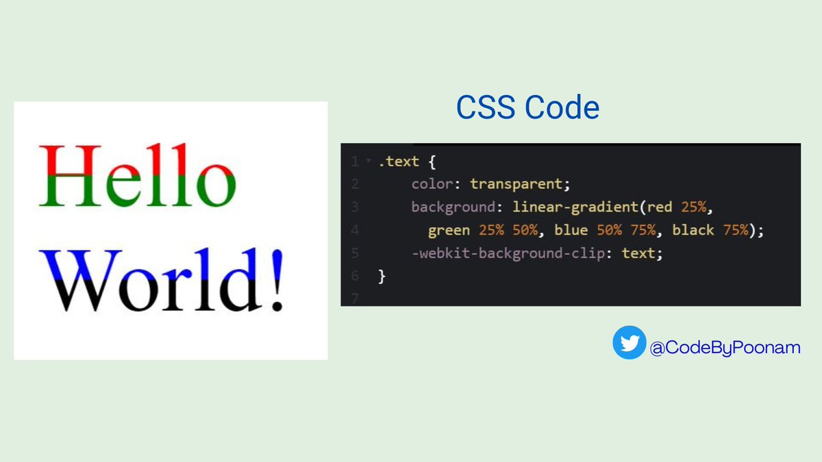 CodeByPoonam's tweet image. CSS Tip 1️⃣4️⃣
Add color to your text in CSS with only 3 lines of code 👇
Like and retweet if you find this tip useful. Follow for more content 🙂