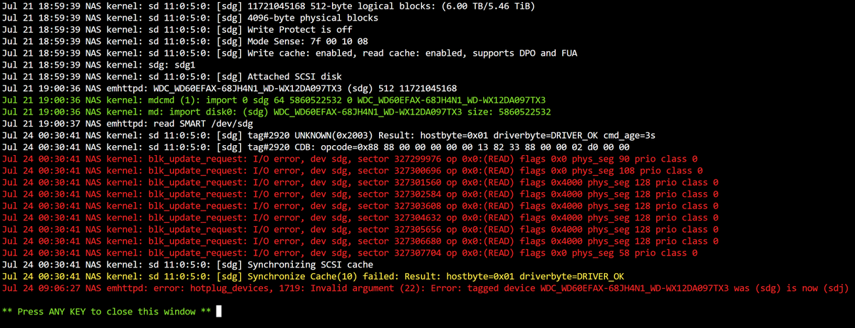 Well that’s not good… 

Looks like I need a new Parity drive in my NAS and that I’ll be doing an RMA to @westerndigital 

Fun start to Sunday