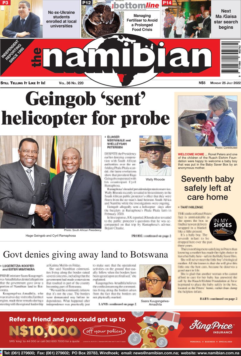The Namibian on Twitter: "Your Monday front page"