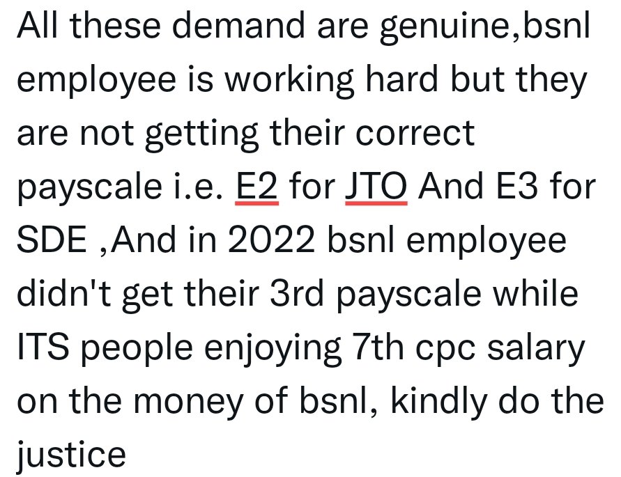 dk6115444's tweet photo. Kindly do the justice with hard working bsnl employees..
@PMOIndia 
@AshwiniVaishnaw 
@DoT_India 
@ETTelecom 
@ETNOWlive 
@EconomicTimes 
@timesofindia 
@moneycontrolcom 
@IndiaToday 
@ndtvindia 
@Change https://t.co/i9qpFFrIWy