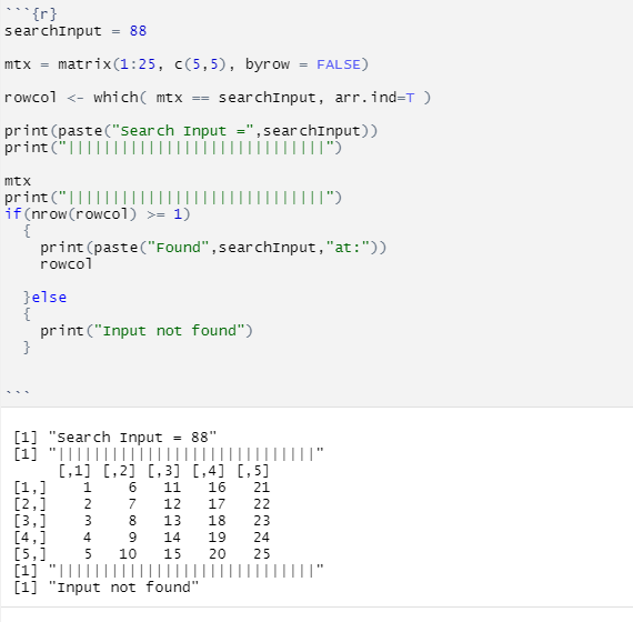 DatJot's tweet photo. The more I play with #R, I see why #R is great for exploring data.
Using #R with #RStudio to find an element in a m x n matrix.
#Data #Statistics #DataScience #DataAnalytics #OpenSource #100DaysOfCode #Mathematics #ML #mathchat #gischat #rchat #rstudiochat https://t.co/bY2WkxUojl