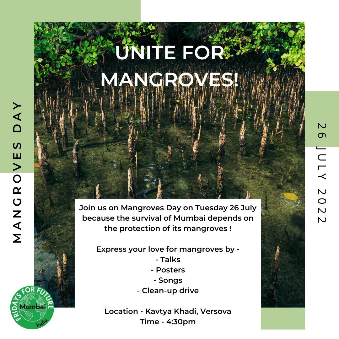 fffmumbai1's tweet photo. Join us & the fishing community on Mangroves Day on 26 July Tuesday, at Kavtya Khadi, Versova, Mumbai !
Event details - https://t.co/fwryOKGKRb
#Savemangroves #Wetlandsgonefloodson #Savewetlands #Saveourcoasts #RestoreMumbaicoast #Noplastic #Savetraditionalfishers #plasticban https://t.co/BvNKtDypqK