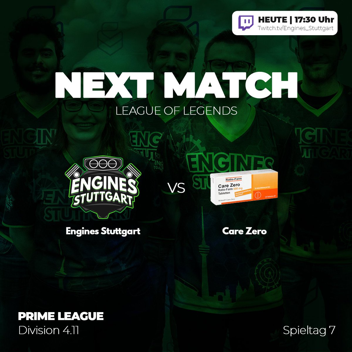 engines_stgt's tweet photo. Am letzten regulären Spieltag der #LeagueofLegends @primeleague geht es für unsere #EnginesStuttgart gegen #CareZero🔥
Ab 17:30 Uhr mit @lars_buttner auf:
➡️ https://t.co/MoeID5IQhe 📺
#Vollgas da! https://t.co/QzRlprkpb2