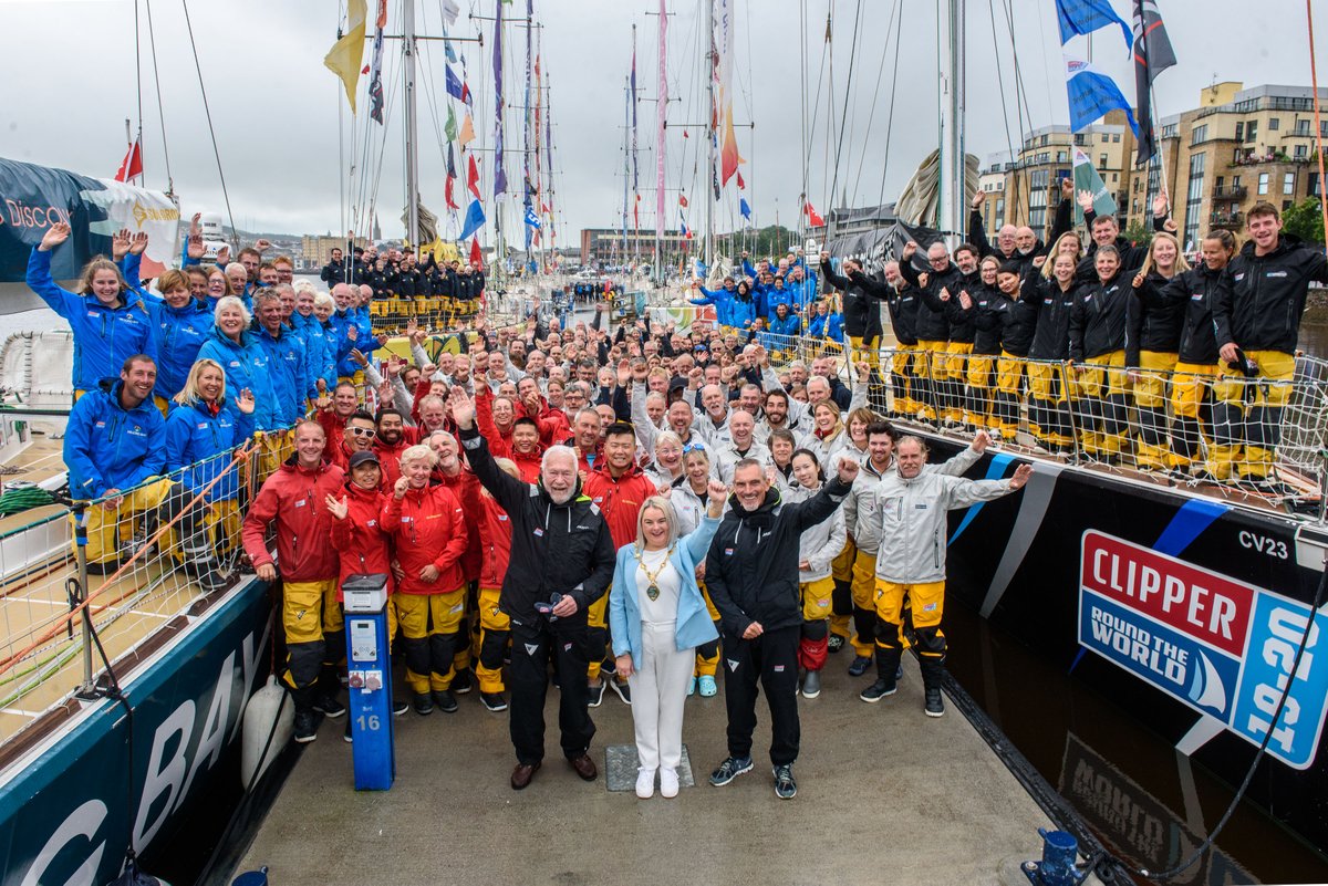 dcsdcouncil's tweet photo. The weather didn’t dampen the spirits today as the Mayor joined the crowds on the quayside to bid farewell to the @ClipperRace fleet as they left the city on the final leg of their global adventure, on the final day of the Foyle Maritime Festival.
#FMF22 https://t.co/ZmjRKlAJeN