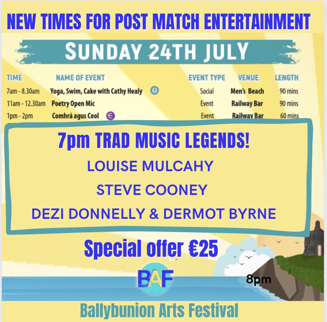 Due to the match we have pushed the shows back slightly &amp; created a MEGA TRAD night with Louise's talk, &amp; her special guests, Mick &amp; Michelle Mulcahy and then an epic trio Steve Cooney, Dezi Donnelly, Dermot Byrne!!
Now €25 to see everyone from 7pm <a href="/TinteanTheatre/">Tintean Theatre</a>  #upthekingdom