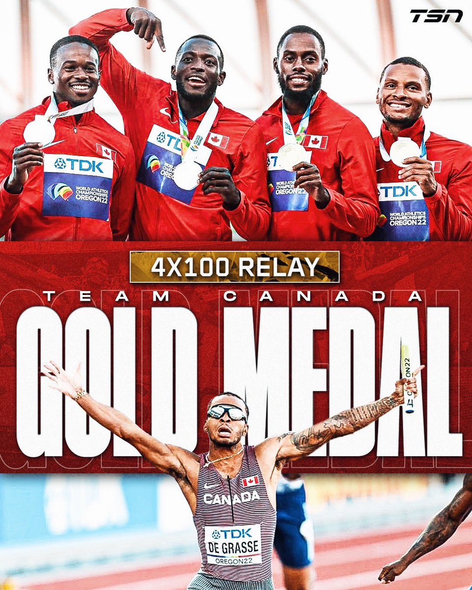 The Canadian men win 4x100-metre relay gold at the World Athletics Championship! 🇨🇦