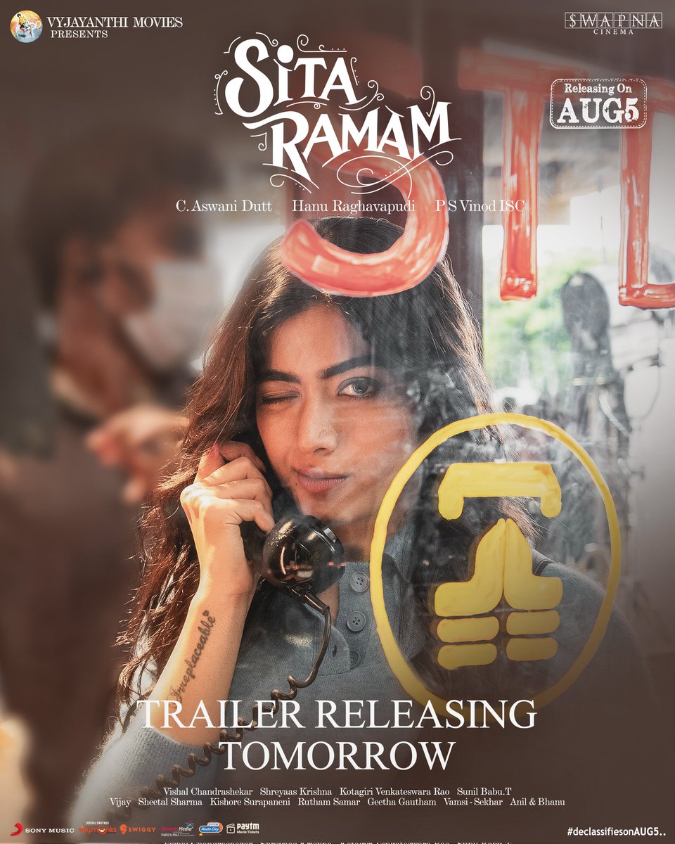 RashmikaTrends's tweet photo. the much waited trailer of #SitaRamam is releasing tomorrow 😉

@iamRashmika

#RashmikaMandanna #SitaRamamOnAug5 https://t.co/T5ytZxcpe0