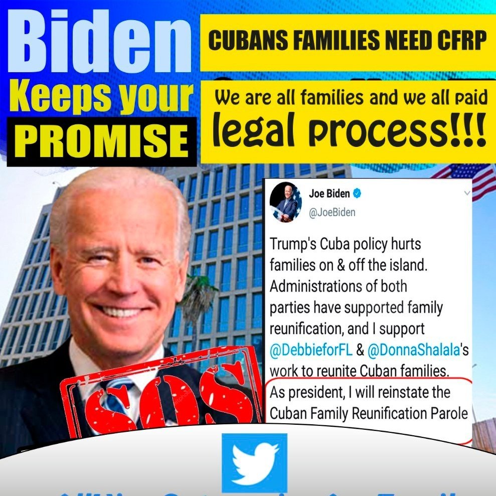 🔴Is Summer 
<a href="/DHSgov/">Homeland Security</a>
Families deserve a date for reestablishing #CFRP 🛑President Biden, keep your promise.🔴 Is Summer
 <a href="/POTUS/">President Donald J. Trump</a> <a href="/StateDept/">Department of State</a> <a href="/StateDeptSpox/">U.S. Department of State Spokesperson</a> <a href="/AliMayorkas/">Alejandro Mayorkas</a> <a href="/SecBlinken/">Secretary Antony Blinken</a> <a href="/WHAAsstSecty/">Bureau of Western Hemisphere Affairs</a> <a href="/WhiteHouse/">The White House</a> 
<a href="/Cartajuanero/">Juan S. Gonzalez</a>
<a href="/USEmbCuba/">Embajada de los Estados Unidos en Cuba</a> #ConsularServicesInCuba #CFRP 
#reopenparole
