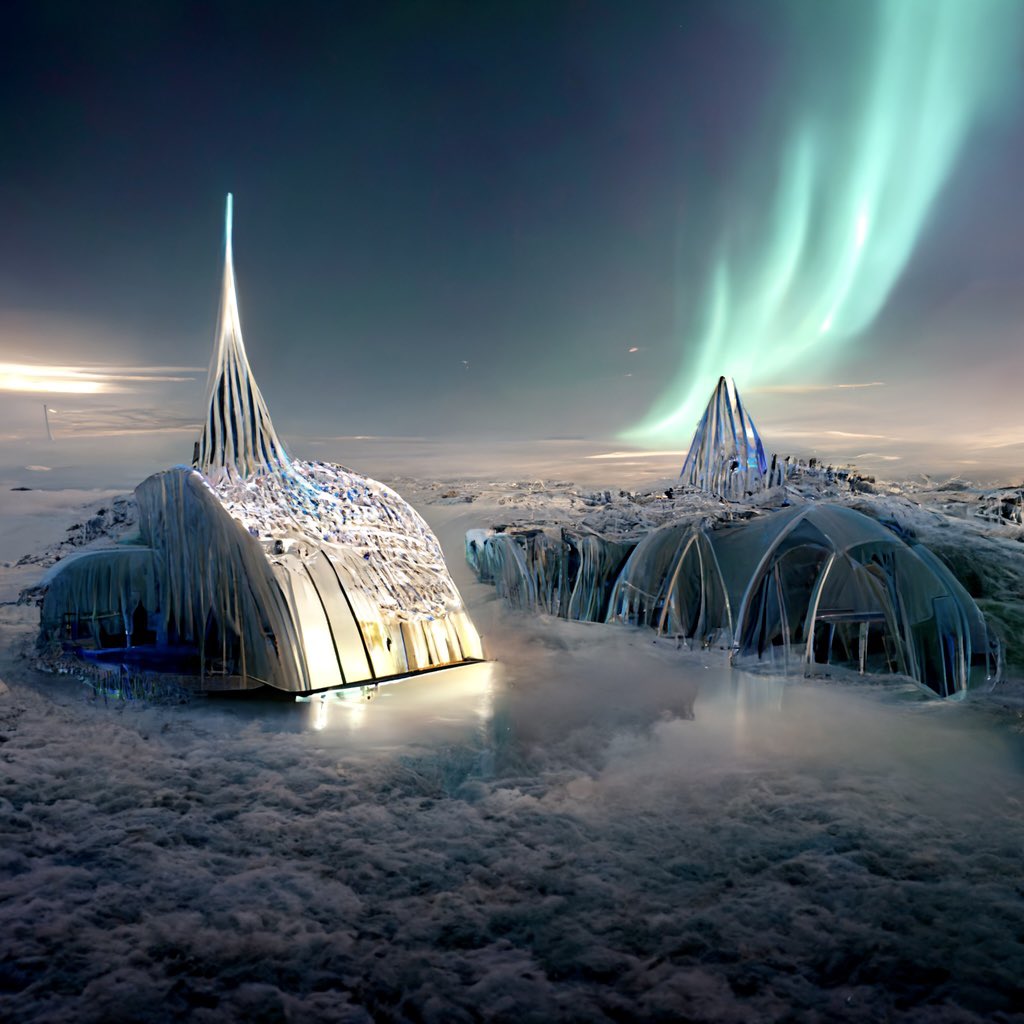CodeAndDot's tweet image. Arctic kingdom, aurora lights in the night sky, 3D render #AiArtwork #aiart #midjourney #MidjourneyAI #discodiffusion #NFTartist #nftart