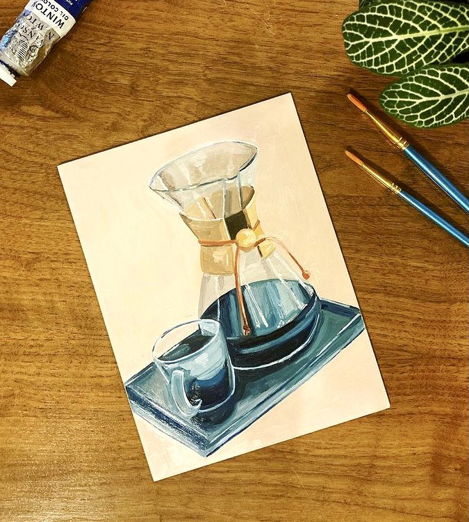 Coffee never wakes me up but I drink it anyways in hopes that it’ll work one day. Painted using a prompt from @RPetruccillo for her weekly challenge. Available here griffintylerart.com/shop/p/hqdpjnr… #painting #coffeebreak #coffee #chemex #ArtistOnTwitter #artwork #art #oilpaint #painter