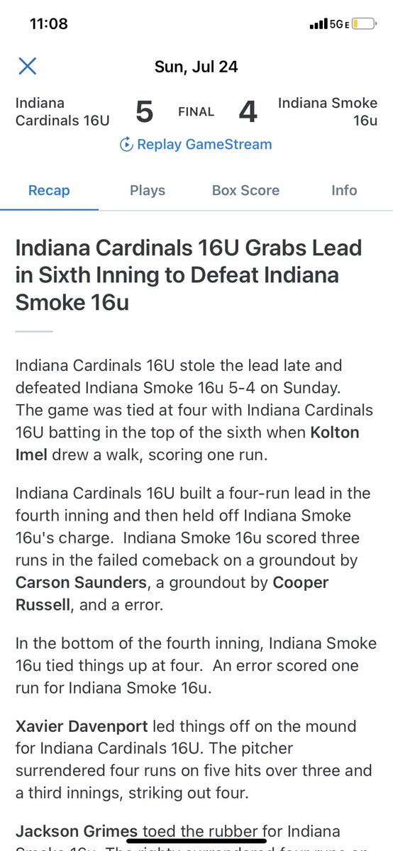 Good win the fellas!! 2-2 with 2 rbis 2B a single and a BB <a href="/FHSBaseball01/">Frankton Baseball</a> <a href="/CardinalsTravel/">Indiana Cardinals Travel Organization</a> @PBRIndiana