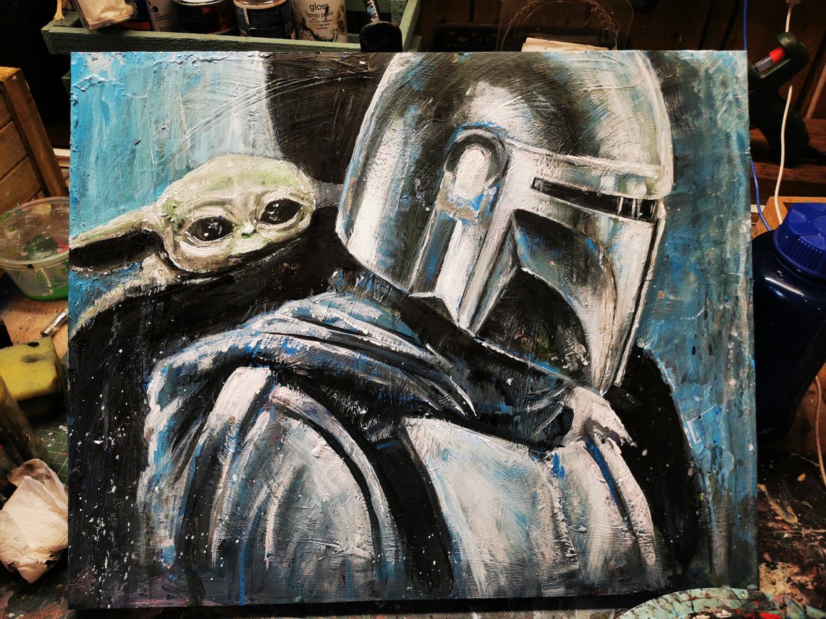 A little more with this commission. Grogu is half done.
Needs reshaping/depth/details. 70% comp. 
Swipe to see details and earlier stages. #wip
#mandalorian #grogu #mancave #starwars #fantasyart #scifiart #fanart #themandalorian #sciencefiction #thisistheway #sciencefictionart