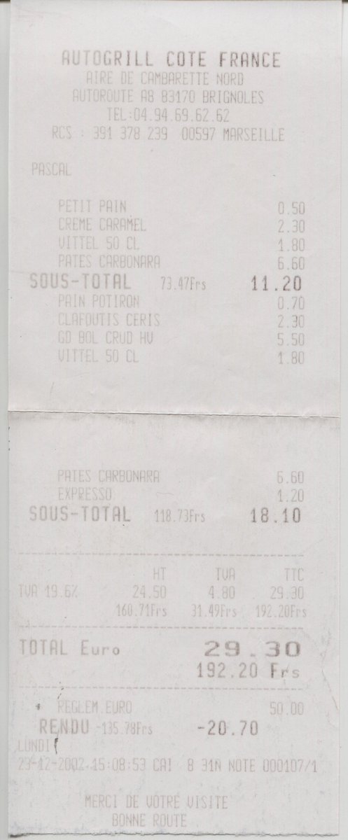 Car_Prats's tweet photo. Un tiquet de l'àrea de servei de Cambarette Nord de fa exactament 20 anys. Deu ser una de les impressions tèrmiques més antigues conservades. Aquell dia hi vaig dinar, no hi he tornat a estar, i no crec que hi torni mai més, tot i que mai no se sap.
https://t.co/WDcvdJ49BB https://t.co/bx6BfziT9t