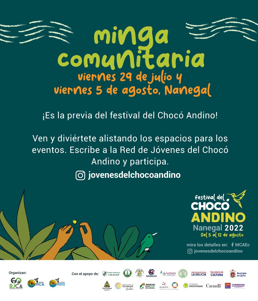 Ven, disfruta y sé parte de las dos mingas, hora del encuentro  este viernes 8:00 am parque central de la Parroquia de Nanegal, listos y listas para festejar a nuestro Bello territorio 🌱💚🐻🐛🦋🦗