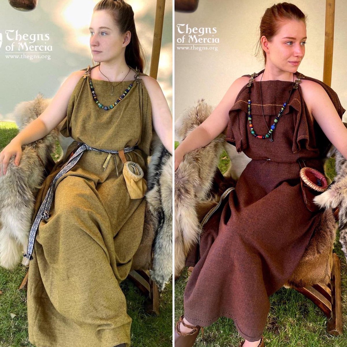 C6th Anglian ladies in mid summer (Members Beth and Georgina).  Thanks also to member Julia for some items shown, made in collab with @chaseAEd 🧵…#lateantiquity #earlymedieval #anglosaxon #historiccostume #livinghistory #textiles #archaeology #historicfashion (1/12)