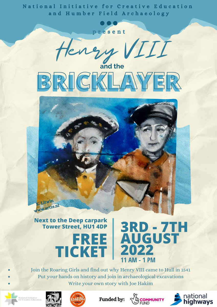 NationalInitia3's tweet photo. We are so excited to present "Henry VIII and the Bricklayer" - a family theatre show presented to you by @theroaringgirls and @HFArchaeology 
Come along to our unique family event - Henry VIII and the Bricklayer
Find out why Henry VIII came to Hull in 1541
https://t.co/n3DxpG2Dxb https://t.co/n3sGFwydfK