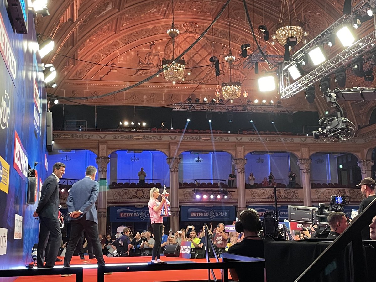 sianprice22's tweet photo. Fallon Sherrock is a history maker once again!! 🙌
The first winner of the first Women’s World Matchplay! 🏆
“The Queen of the Winter Gardens” 🗼💪🏆🎯 #WWMP https://t.co/2J3PttAMU8