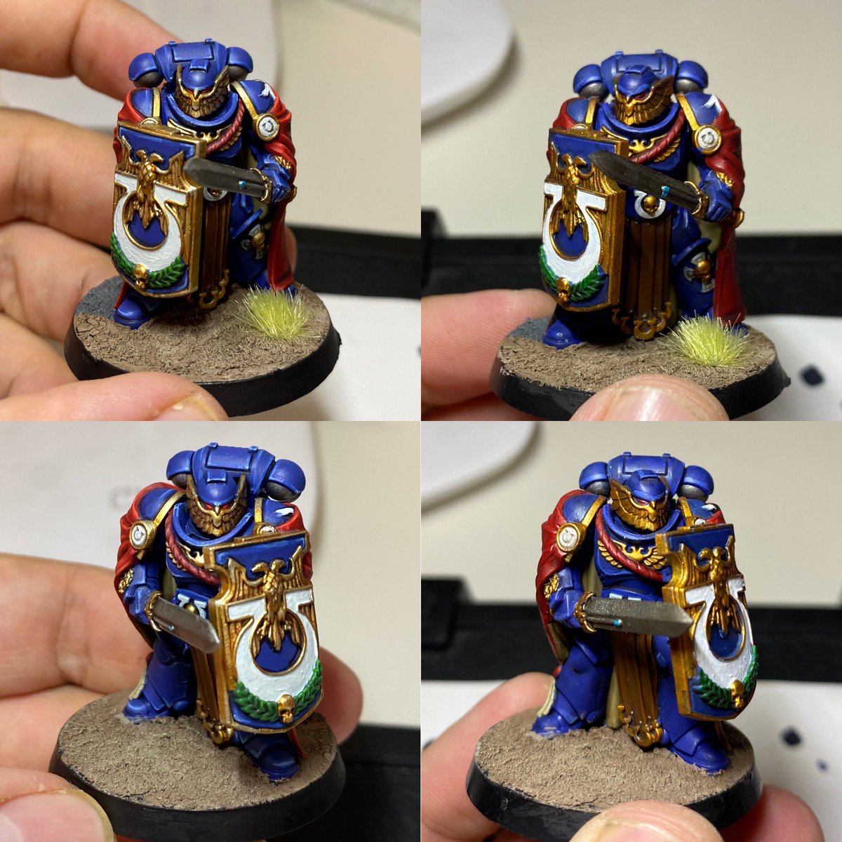 AlexFpaints's tweet photo. Today I tried to rescue my old #ultramarines victrix guard. First picture show the result. Second shows the comparison of the old and new cloak. Picture three shows the comparison of the front side.

#WarhammerCommunity #warhammer40k #miniaturepainting #40k https://t.co/b6yQND7T83