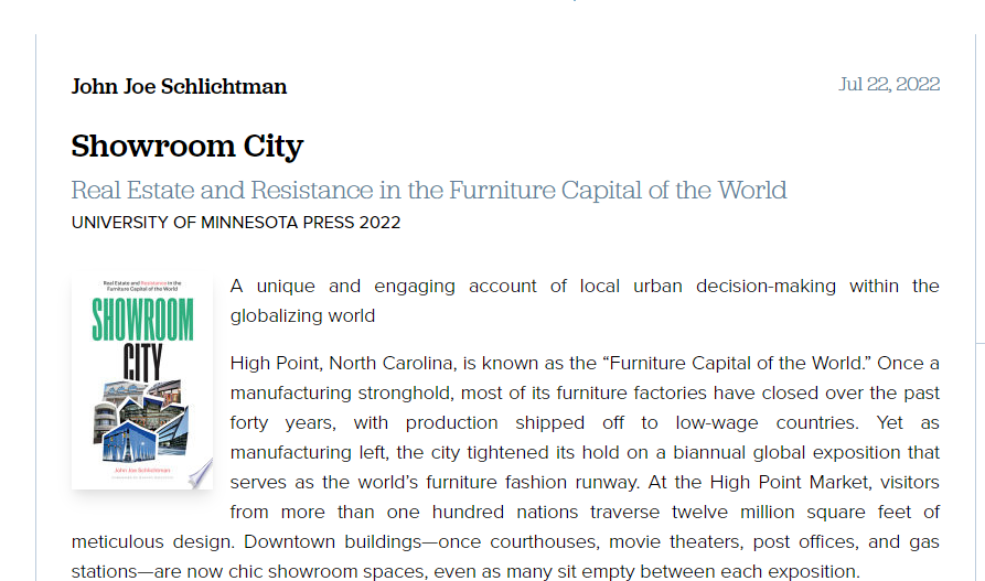 Michael O. Johnston, Ph.D. (@professorjohnst) on Twitter photo Did you know that High Point, NC is known as the Furniture Capital of the World? Come learn more about Showroom City: Real Estate and Resistance in the Furniture Capital of the World by <a href="/JJSchlichtman/">@jjschlichtman.bsky.social</a> on <a href="/NewBooksSoc/">NB Sociology ๐</a> (a ๐บon <a href="/NewBooksNetwork/">New Books Network (@newbooksnetwork.bsky.social)</a>)! newbooksnetwork.com/showroom-city Did you know that High Point, NC is known as the Furniture Capital of the World? Come learn more about Showroom City: Real Estate and Resistance in the Furniture Capital of the World by <a href="/JJSchlichtman/">@jjschlichtman.bsky.social</a> on <a href="/NewBooksSoc/">NB Sociology ๐</a> (a ๐บon <a href="/NewBooksNetwork/">New Books Network (@newbooksnetwork.bsky.social)</a>)! newbooksnetwork.com/showroom-city