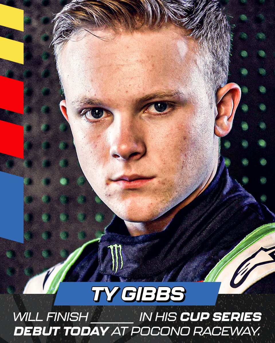NASCARonUSA's tweet photo. '@TyGibbs_ won in his @NASCAR_Xfinity Series debut last year at @DAYTONA.

Today he'll make his @NASCAR Cup Series debut filling in for Kurt Busch, who was not cleared to drive after his qualifying crash. #NASCAR https://t.co/HOqwlm7DoN
