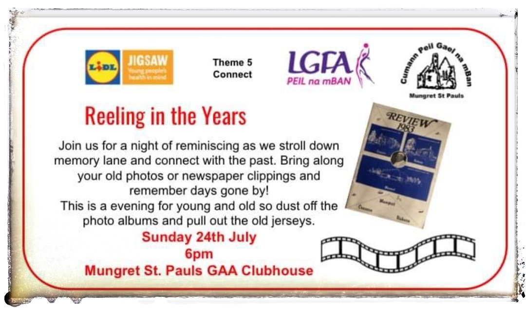 mungretgaa's tweet photo. Head on down to the Community Centre at 6pm , to reminisce  on times past https://t.co/XvIPWaoXDO