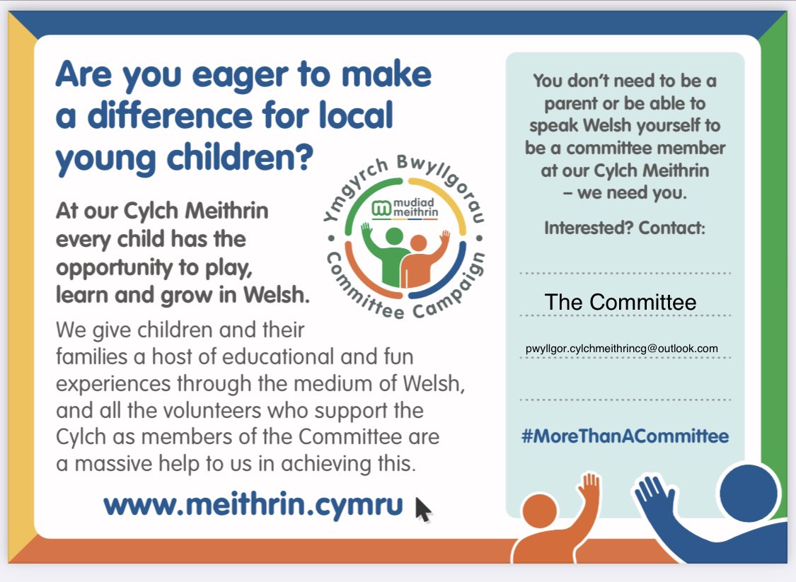 We're looking for volunteers to join our committee
Rhian: Chair Cylch Meithrin Hywel Dda - Here is Rhian sharing her experiences of Volunteering on the cylch committee - youtu.be/fbUV2HMLFZI
If you're interested, please get in touch pwyllgor.cylchmeithrin@outlook.com