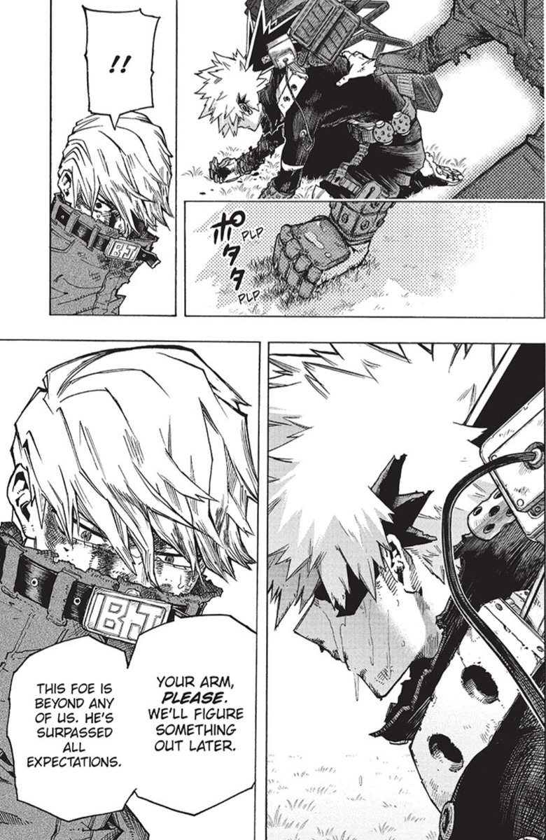 deadboyswalking's tweet photo. I LOVE this exchange, especially how Jeanist goes from strict battle strategy and only using BK's power to "holy fuck, this 17 year old kid is actually hurt really bad and I forgot how psychologically traumatizing early battles are". Really nice moment for them #BNHA360 https://t.co/tk75tXNDdA