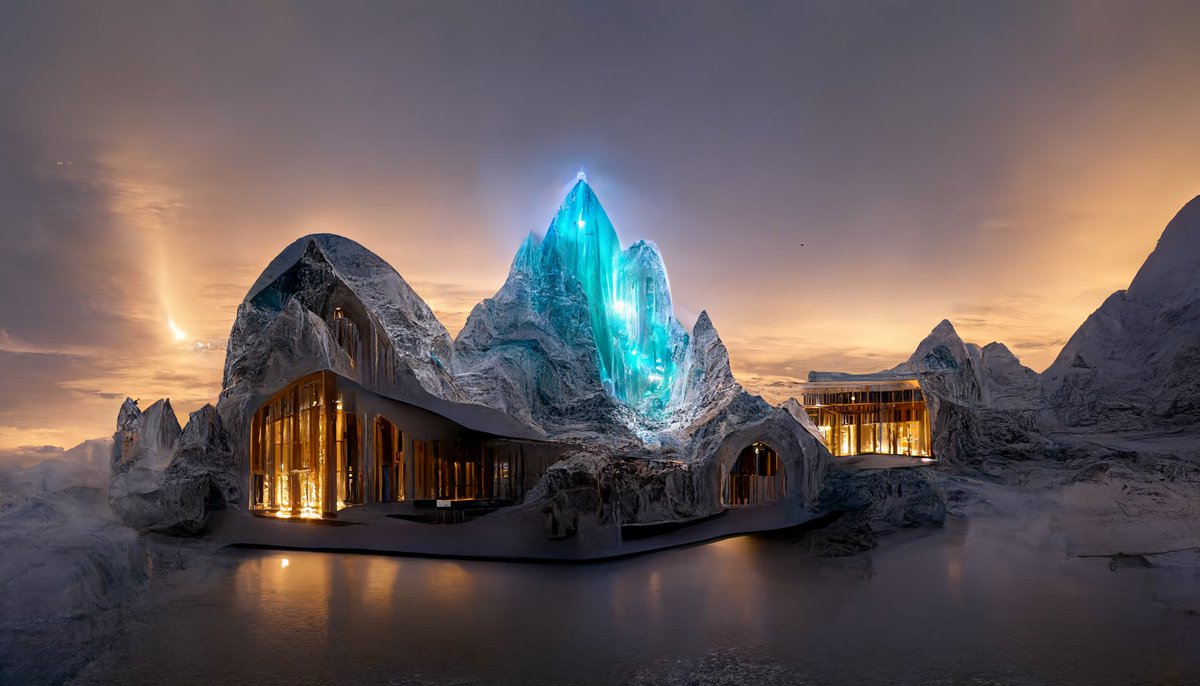 CodeAndDot's tweet image. Icy palace❄️ #aiart #AiArtwork #discodiffusion #midjourney #MidjourneyAI #nftart