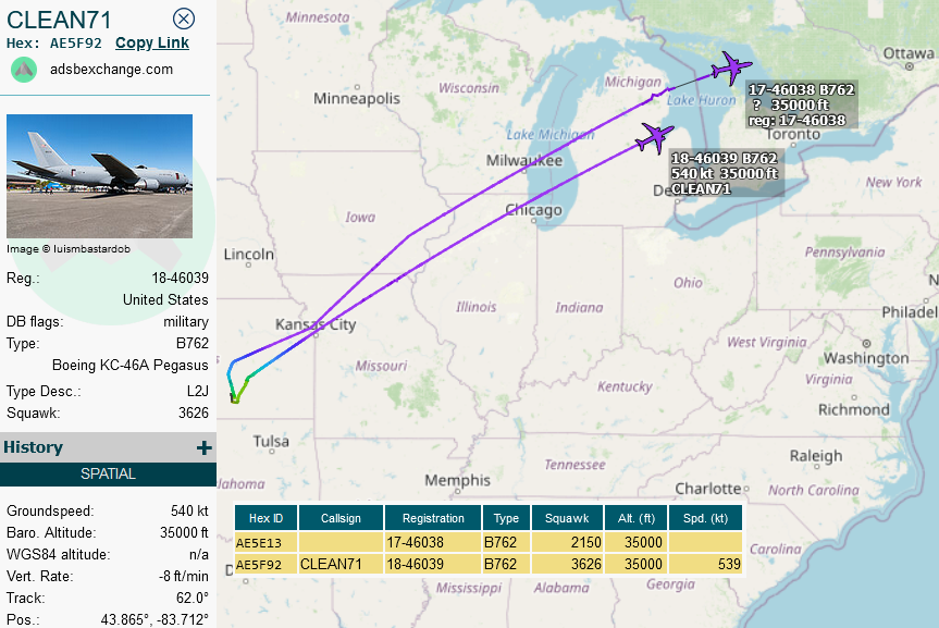 SirListenalot's tweet photo. #KC46 #AE5E13 as #CLEAN61 and #AE5F92 as #CLEAN71 out of McConnell. Yesterday #KC135 #AE014D as #RCH255 arrived at Rota from McDill. All are for #CoronetEast 052, likely "MN" #F16's heading home from Prince Sultan, KSA https://t.co/rklRnrgWo5