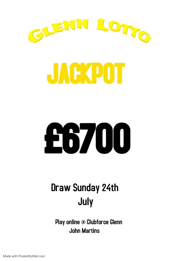 💰💰 Glenn Lotto 💰💰

A few hours left to get your entries in for the Glenn Lotto. Who wouldn’t want to win a tasty £6700.

Online sales close at 8pm and can be purchased using the link below 👇👇

play.clubforce.com/play_newa.asp?…

#supportyourclub
#notincantwin